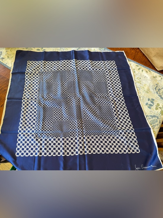 Jean Caseeere Accessories - Jean Caseeere Navy and White Geometric Silk Scarf